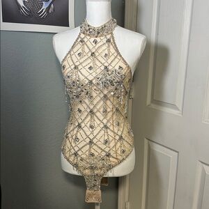 PatBO Crystal Embellished natural Bodysuit in Silver